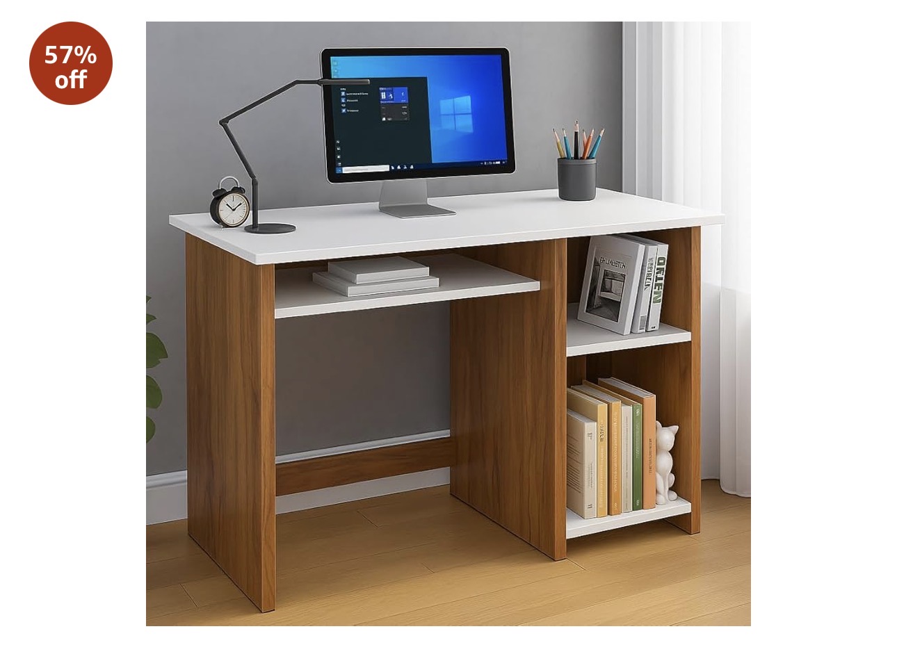 Compact Computer Table with Bookshelf
