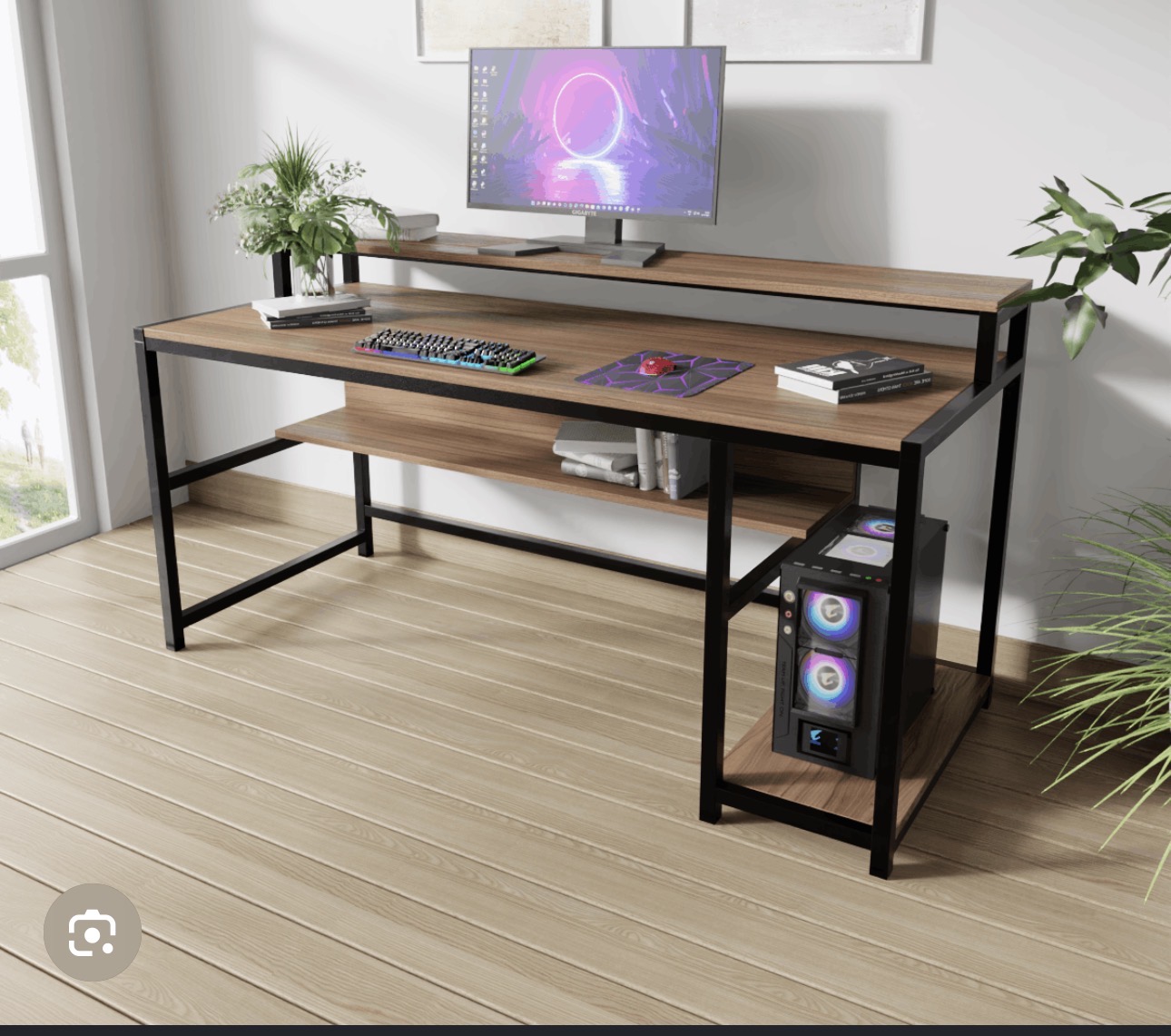 Computer Table with Monitor and CPU Rack