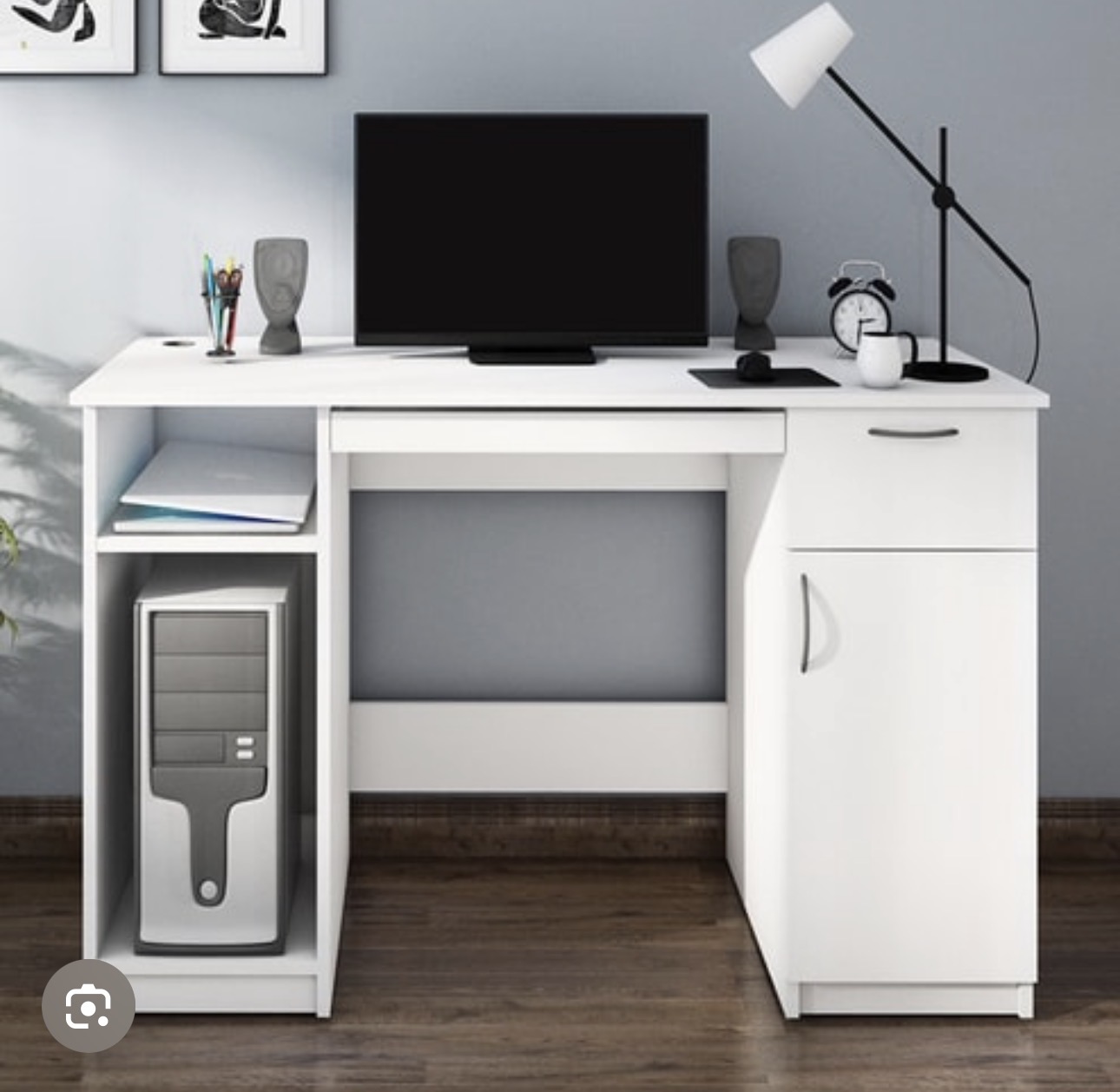 White Cabinet Computer Table